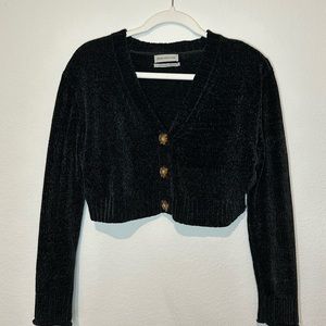 cropped black chenille cardigan urban outfitters